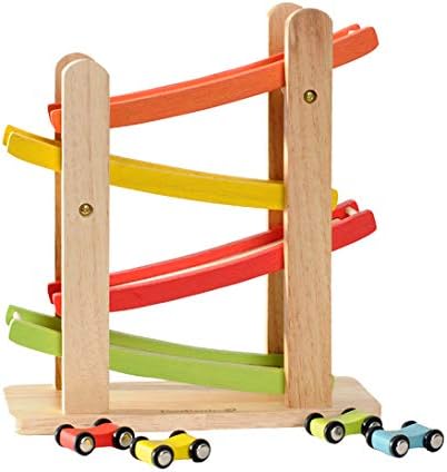 幼兒賽道和 4 輛木車,賽車坡道組